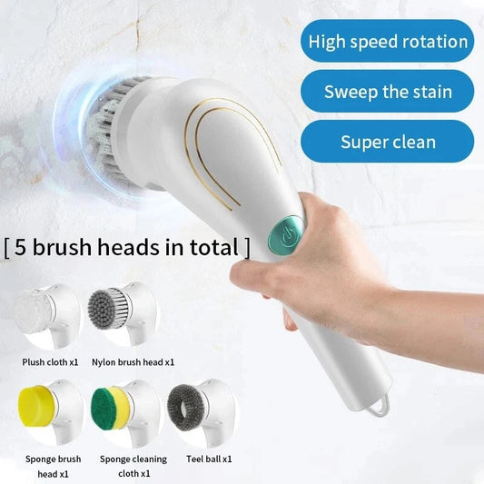 5-in-1 Electric Cleaning Brush - Multifunctional, Waterproof, 5 Brush Heads - Kitchen & Bathroom Cleaning Tool