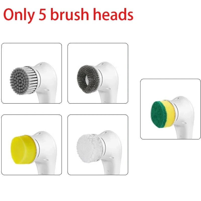 5-in-1 Electric Cleaning Brush - Multifunctional, Waterproof, 5 Brush Heads - Kitchen & Bathroom Cleaning Tool