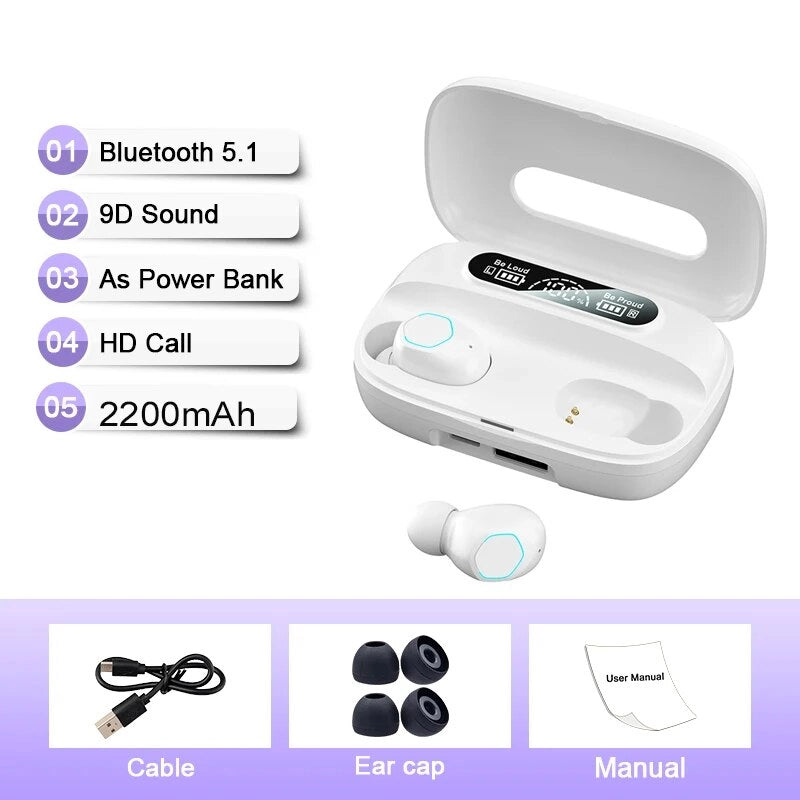 New TWS Earbuds Bluetooth 5.2 Luxury Earphone Smart Digital Touch Wireless Headphones With Mic Waterproof Sports Game Headset M9-White CHINA