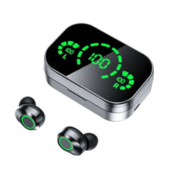 TWS Plating Headphones 5.3 Wireless Bluetooth Headset HIFI Earbuds Smart Large Mirror HD Screen Display Breathing Light Earphone Black