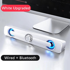 Powerful USB Computer Speaker Bar with Subwoofer and LED Light - For PC, Laptop, Phone, Tablet, MP3, MP4 Bluetooth white