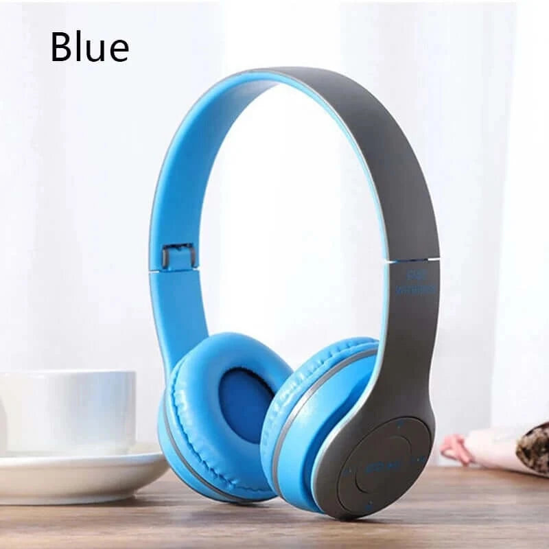 Foldable Wireless Headphones 5.0 - P47 Bluetooth for iPhone/Android/Huawei - TF Card Compatible P47 Blue