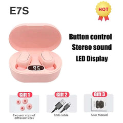 Experience Studio-Quality Sound with E7S TWS Wireless Earphones - Bluetooth 5.0, Touch Control, 9D Stereo, Mic - Compatible with iOS & Android Pink