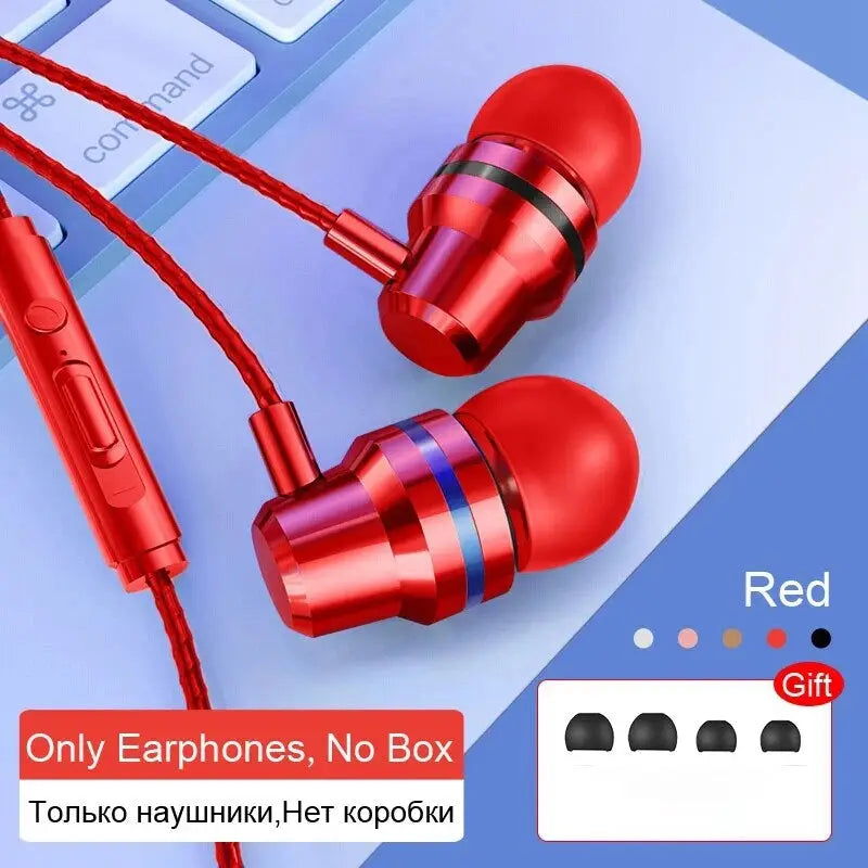 Premium W ired Earphones with Mic - High-Quality Sound, Hands-Free Calling, Universal Compatibility red