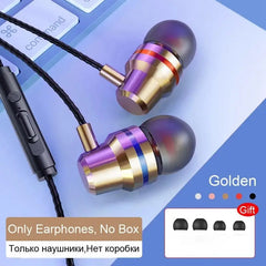 Premium W ired Earphones with Mic - High-Quality Sound, Hands-Free Calling, Universal Compatibility Gold