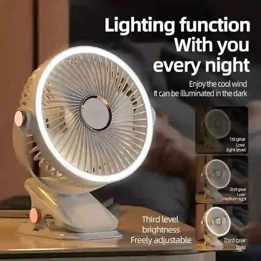Portable Camping Fan with LED Light - 8000mAh Rechargeable Battery - MyAudioSounds