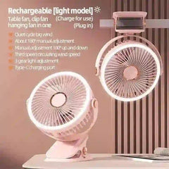 Portable Camping Fan with LED Light - 8000mAh Rechargeable Battery - MyAudioSounds