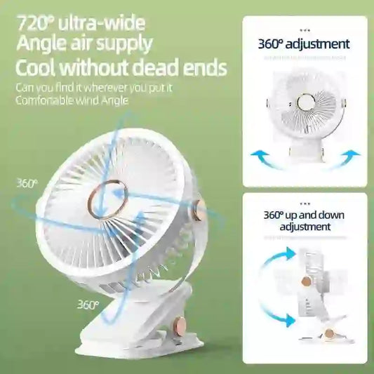 Portable Camping Fan with LED Light - 8000mAh Rechargeable Battery - MyAudioSounds