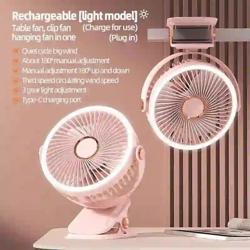 Portable Camping Fan with LED Light - 8000mAh Rechargeable Battery - MyAudioSounds