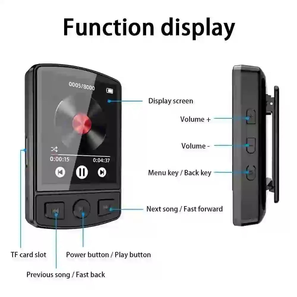 Bluetooth MP3 Player with Clip & Storage - Mini Design, Wireless Music - MyAudioSounds