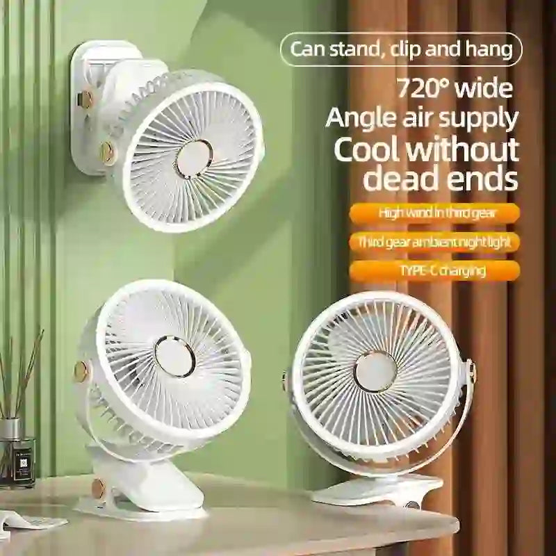 Portable Camping Fan with LED Light - 8000mAh Rechargeable Battery - MyAudioSounds