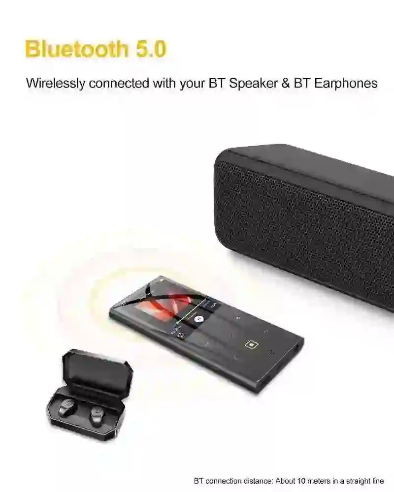 BENJIE M2 Bluetooth MP3 Player 32GB - Portable Music Player with FM Radio and Clip - MyAudioSounds