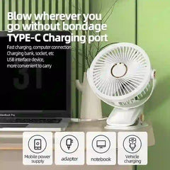Portable Camping Fan with LED Light - 8000mAh Rechargeable Battery - MyAudioSounds