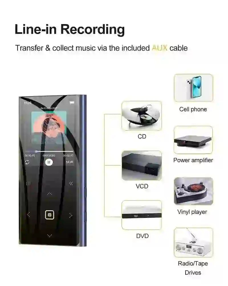 BENJIE M2 Bluetooth MP3 Player 32GB - Portable Music Player with FM Radio and Clip - MyAudioSounds