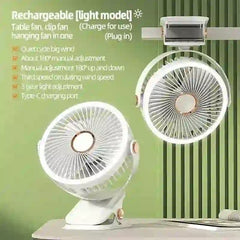 Portable Camping Fan with LED Light - 8000mAh Rechargeable Battery - MyAudioSounds