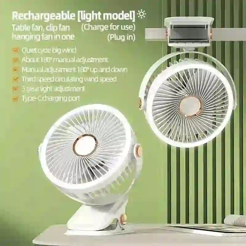 Portable Camping Fan with LED Light - 8000mAh Rechargeable Battery - MyAudioSounds