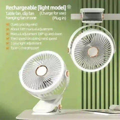 Portable Camping Fan with LED Light - 8000mAh Rechargeable Battery - MyAudioSounds